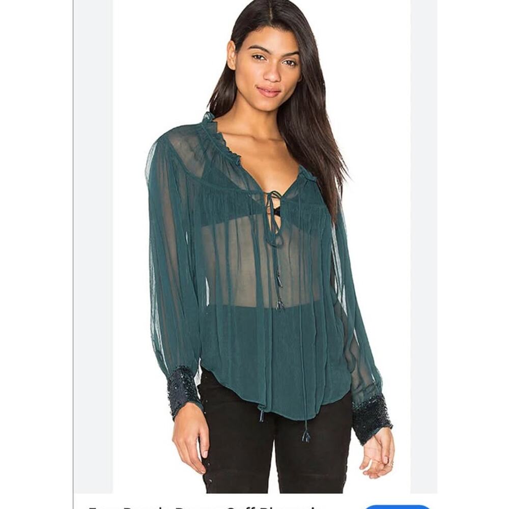 Sz XS - Free People Boho Sheer Sequin Top